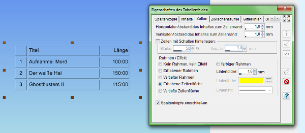 Heyer's Video-Cover - Tabellenfeld