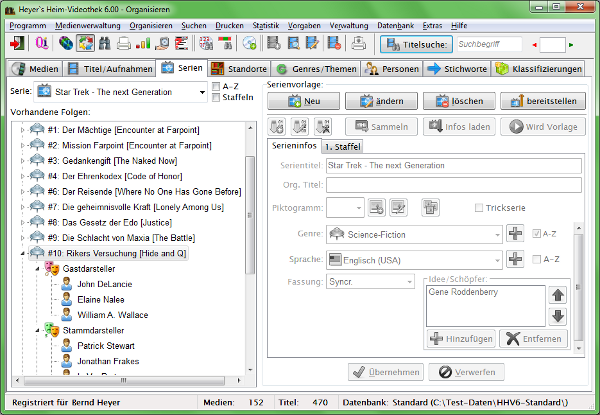 Heyer's Heim-Videothek: Organisieren / Serien/Serienvorlagen