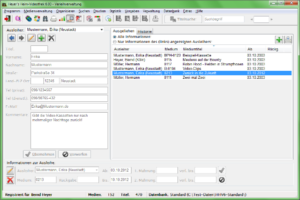 Heyer's Heim-Videothek: Verleihverwaltung
