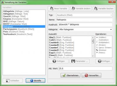 Zum Vergrößern anklicken! Heyer's Etiketten-Studio Pro - Variablen