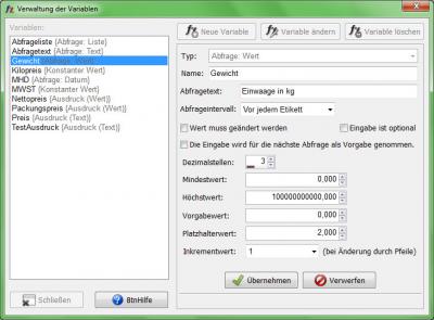 Zum Vergrößern anklicken! Heyer's Etiketten-Studio Pro - Variablen