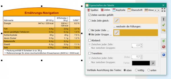 Zum Vergrößern anklicken! Heyer's Etiketten-Studio Pro - Nährwerttabelle
