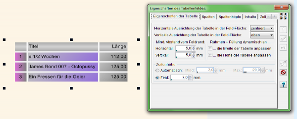 Heyer's Video-Cover - Tabellenfeld