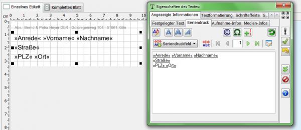 Heyer's Etiketten-Studio - Seriendruck