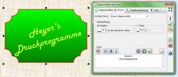 Zum Vergrößern anklicken! Heyer's Etiketten-Studio Pro - Form