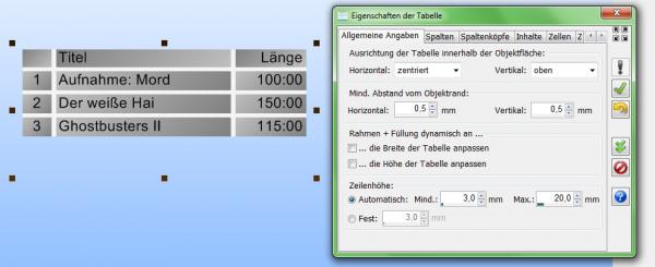 Zum Vergrößern anklicken! Heyer's Etiketten-Studio - Tabelle