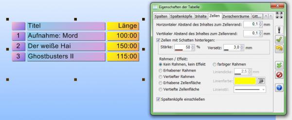 Zum Vergrößern anklicken! Heyer's Etiketten-Studio - Tabelle